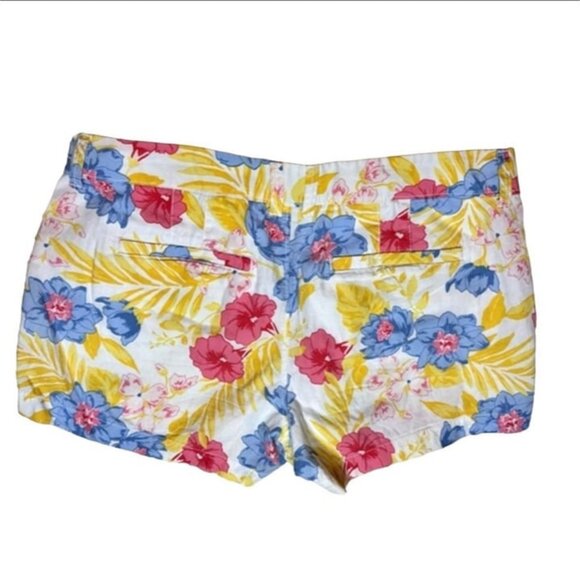 Old Navy Floral Hawaiian White Blue Pink Yellow Flower Canvas Shorts Women 4 - Picture 2 of 8